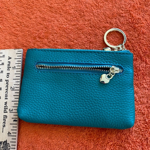 Genuine leather teal colored min coin purse or small wallet. - Picture 2 of 5